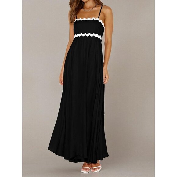 ✨Perttygarden Maxi Dresses Women Black Spaghetti Strap A Line Long Flowy Dress - Picture 6 of 6